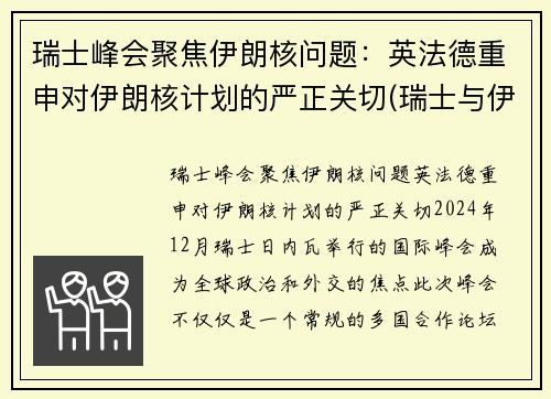 瑞士峰会聚焦伊朗核问题：英法德重申对伊朗核计划的严正关切(瑞士与伊朗完成交易)