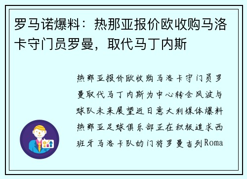 罗马诺爆料：热那亚报价欧收购马洛卡守门员罗曼，取代马丁内斯